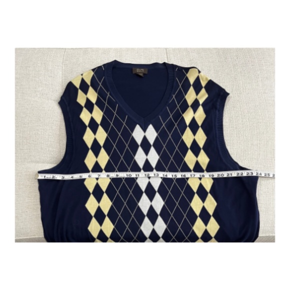 Men's Tasso Elba Golf Blue Yellow Argyle Print V-Neck Sweater Vest. Size XL - Picture 4 of 6